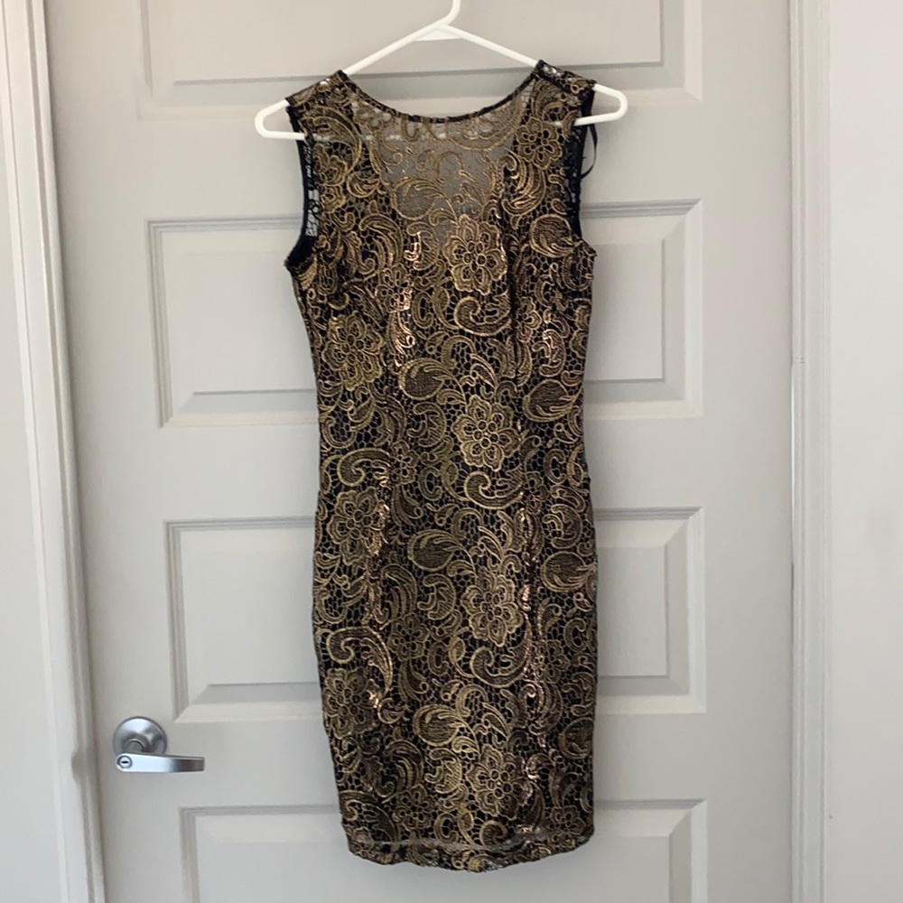 RW & Co. Gold and black lace dress